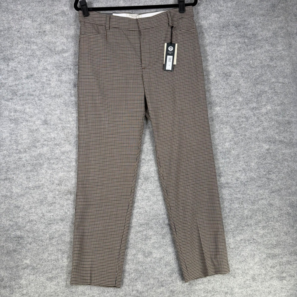 Banana Republic Size-8 Womens Slim Straight Ankle Pants Brown Houndstooth Wool